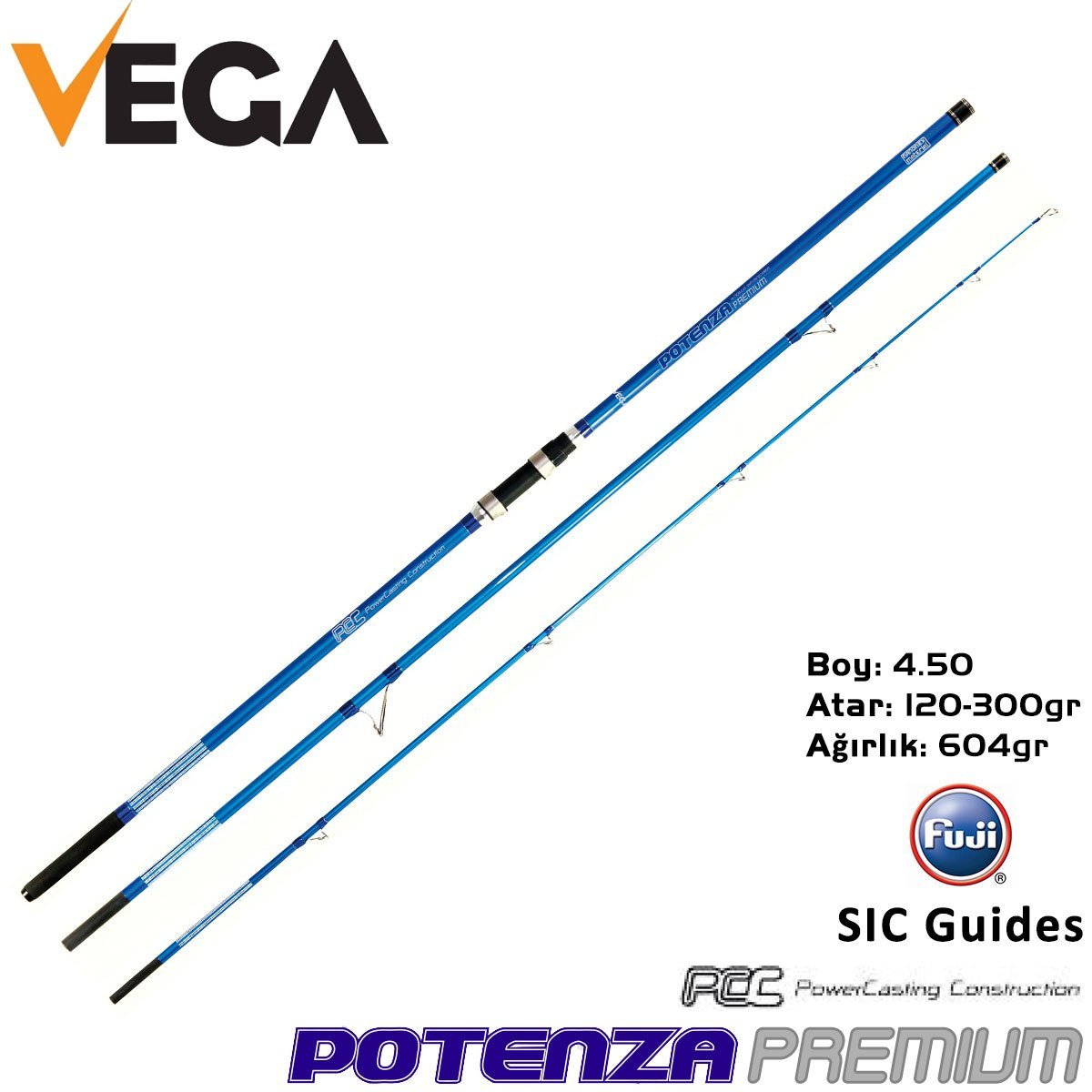 VEGA ''POTENZA PREMIUM'' 4.50m 120-300gr VEGA Surf Olta Kamışları