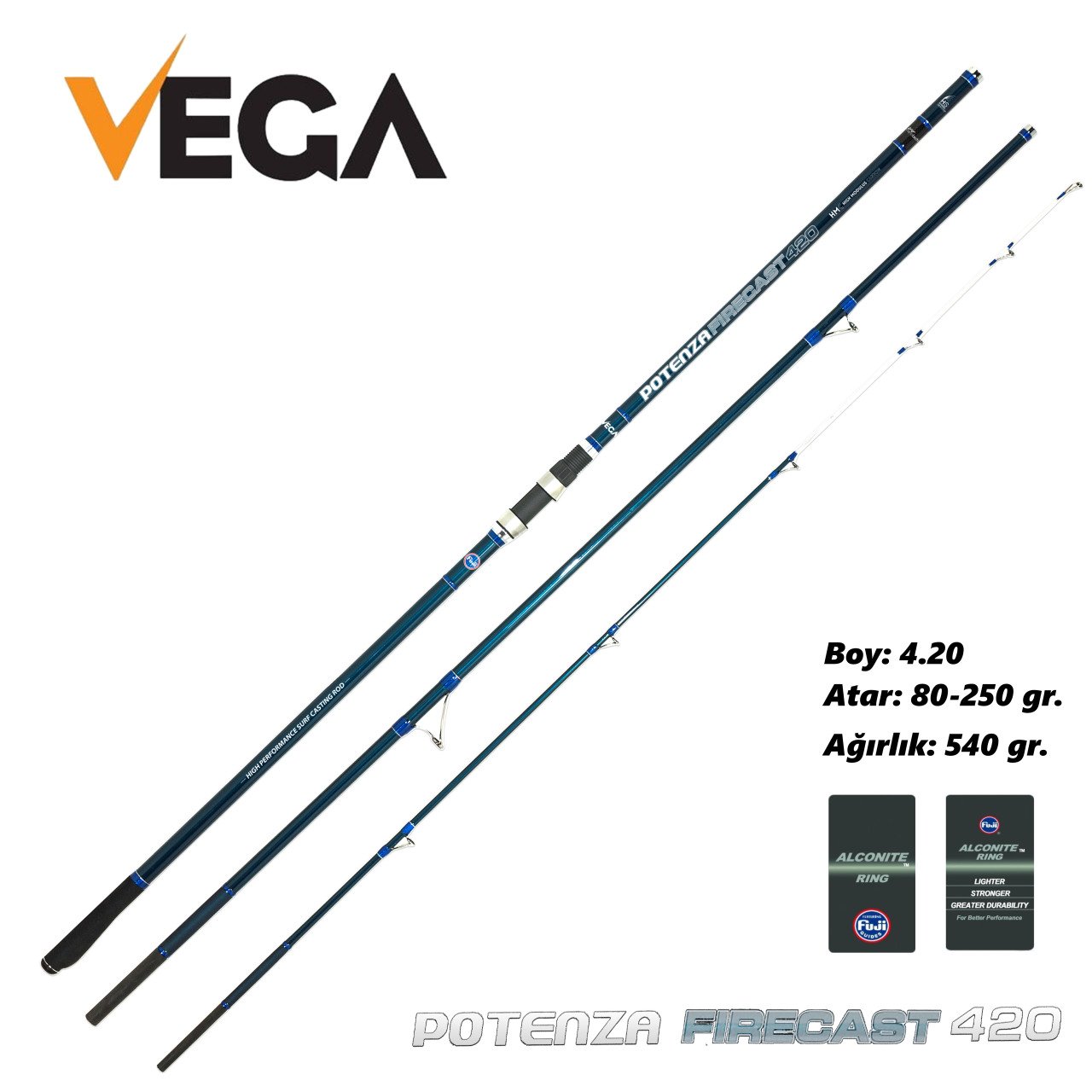 VEGA Potenza Fırecast 4,20 mt 80-250 gr Olta Kamışı VEGA Surf Olta