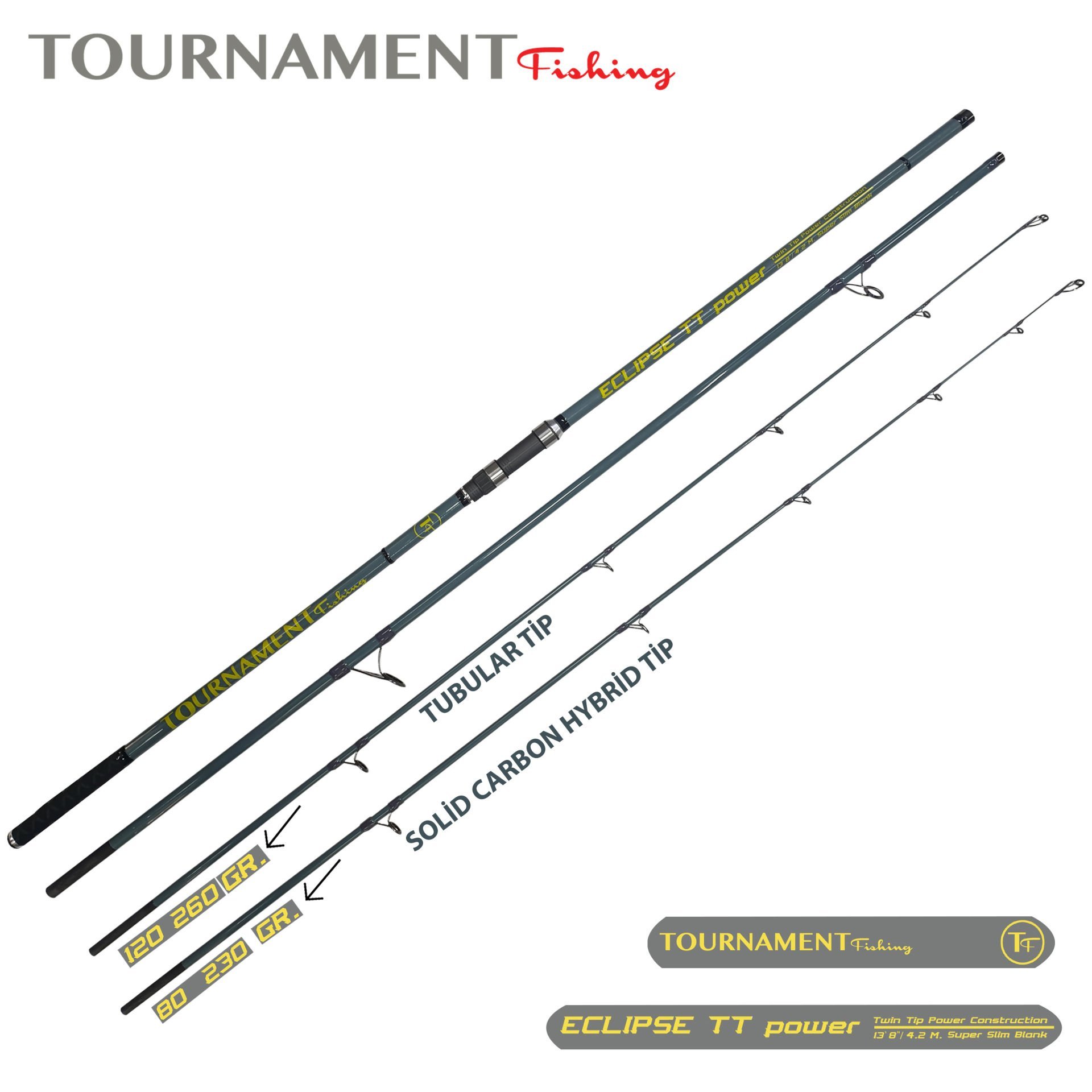 Tournament fishing ECLIPSE TT power 4.20 Mt Super Slim blank 120-260gr atarlı 4 Parça Surf Olta Kamışı
