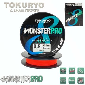 TOKURYO LINE LAB MONSTERPRO X8 0.8pe 0.09mm 15Ib 6.8kg Red 300mt