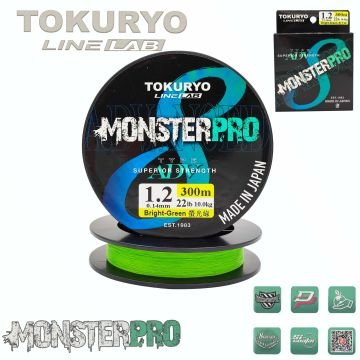 TOKURYO LINE LAB MONSTERPRO X8 1.2pe 0.14mm 22Ib 10.0kg Bright-Green 300mt